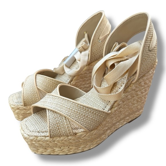 New Sam Edelman Vaughn Espadrille Platform Wedge Sandals in Natural | Size 9 - Picture 5 of 12